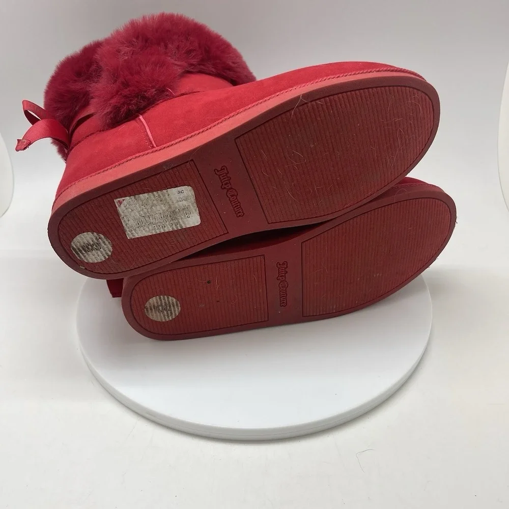 Juicy Couture King Cozy Cold‎ Weather Boots Womens 8 Red Pull On Faux Suede Fur